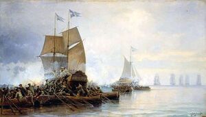 Взятие шведских кораблей в устье Невы. Л. Д. Блинов, 1890 год