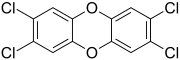2,3,7,8-Тетрахлородибензодиоксин, сокр. ТХДД — органическое бифункциональное соединение (хлорорганический циклический эфир), представитель полихлорированных дибензодиоксинов (ПХДД), чрезвычайно токсичен, одно из самых токсичных веществ антропогенного происхождения (ЛД50 = 0,5 мкг/кг морская свинка (перорально)). Сильный мутаген, доказанный канцероген[130], обладает ярко выраженным тератогенным воздействием, снижает деятельность эндокринной и репродуктивной системы.
