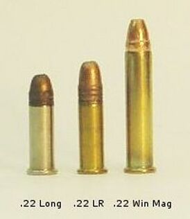 .22 Long (слева), .22 Long Rifle (в центре)