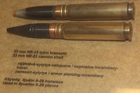 23 mm NR-23 ammunition Keski-Suomen ilmailumuseo.JPG