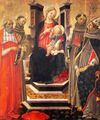 Мадонна с младенцем на троне со св. Иеронимом, Франциском Ассизским, Антонием Падуанским и Людовиком Тулузским. 1490—98 гг.,Прато, музей.