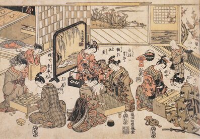 Наклонная проекция: женщины играют в сёги, го и пан-сугороку[en]. Киёнага, ок. 1780