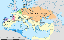 Империя гуннов в годы правления Аттилы (434—453 гг. н. э.)
