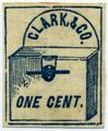 1857: «Clark & Co.», Нью-Йорк, 1 цент (Sc #46L1), фальсификат C