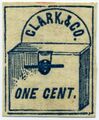 1857: «Clark & Co.», Нью-Йорк, 1 цент (Sc #46L1), фальсификат C