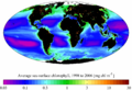 Карта распределения хлорофилла по поверхности мирового океана в период с 1998 по 2006 по данным спутникового прибора SeaWiFS