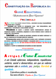 Часть первая, преамбула и первая статья Конституции Экваториальной Гвинеи на португальском языке, одном из официальных языков Экваториальной Гвинеи