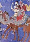 Фрагмент фрески согдийских послов, едущих на верблюде, из самаркандского городища Афрасиаб, VII в. н. э.
