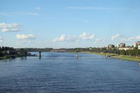 Вид на Мост Александра Невского с Пешеходного моста