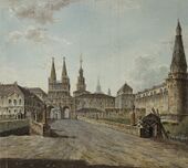 Воскресенские ворота и мост через Неглинку, картина 1800-х годов