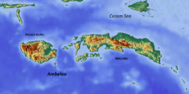 Местоположение острова Амбелау на карте южной части Молуккских островов