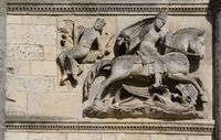 Святой Георгий и дракон. Барельеф Ангулемского собора (XII в.)