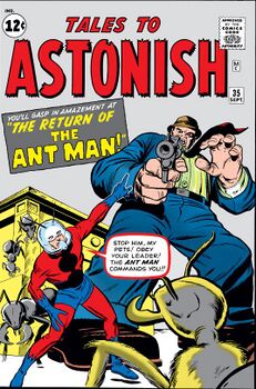Хэнк Пим в образе Человека-муравья на обложке Tales to Astonish № 35 (художник — Джек Кирби)