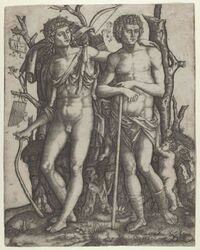 Apollo standing at the left, his hand resting on the shoulder of Hyacinthus, Cupid in the lower right MET DP854858.jpg
