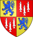 Герб графа Нортумберленда после брака в 1381 году с Мод Люси: в 1-й и 4-й четверти герб Перси (Безудержный лазурный лев); во 2-й и 3-й четверти — герб Люси (3 серебряные щуки[К 10]).