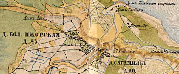 Деревня Большая Ижора на карте 1885 года
