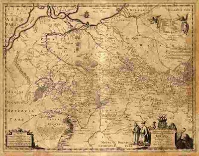 Карта территории Украины по описаниям де Боплана, 1648.