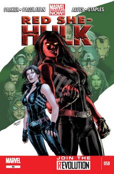 Человеческая форма Бетти Росс (слева) и её альтер эго Красная Женщина-Халк (справа) на обложке Red She-Hulk #58 (Октябрь, 2012)