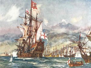 Флагман Блейка «Saint George» в бою при Санта-Крус-де-Тенерифе