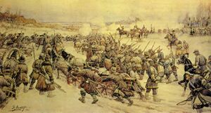 Начало боя армии Болотникова с царскими войсками у Нижних Котлов под Москвой. Эрнест Лисснер