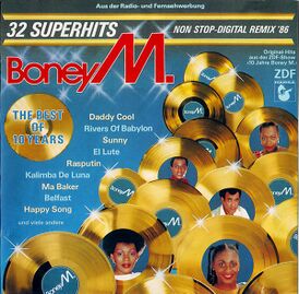 Обложка альбома Boney M. «The Best of 10 Years – 32 Superhits» (1986)