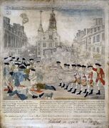 Гравюра Ревира: «Кровавая резня, устроенная на Кинг Стрит в Бостоне 5 марта 1770 года»