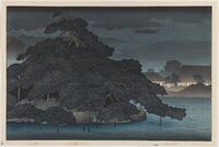 Хасуй Кавасэ. Сосновый остров ночью в дождь, 1920
