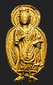 Изображение Будды в мандорле на чеканке Канишки. Мандорла обычно считается поздней эволюцией в искусстве Гандхары[6].