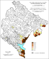 Расселение албанцев по муниципалитетам, %, 1961, перепись.