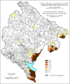 Расселение албанцев по муниципалитетам, %, 1971, перепись.