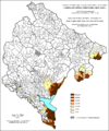 Расселение албанцев по муниципалитетам, %, 1981, перепись.