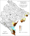 Расселение албанцев по муниципалитетам, %, 1991, перепись.