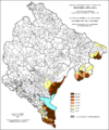 Расселение албанцев по муниципалитетам, %, 2003, перепись.