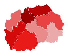 Карта Северной Македонии, отмечены районы, в которых зафиксированы заражения вирусом