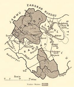 Княжеские государства на холмах Шимла, Биласпур на юге, граничащие с Сатледж (1911 год)