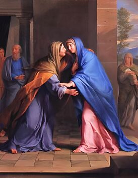 Встреча праведной Елисаветы (слева) с Девой Марией. Филипп де Шампань, XVII век.