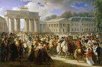 Наполеон вьезжает в Берлин через Бранденбургские ворота после битвы при Йене и Ауэрштедте (1806). Картина 1810 года. Версаль.