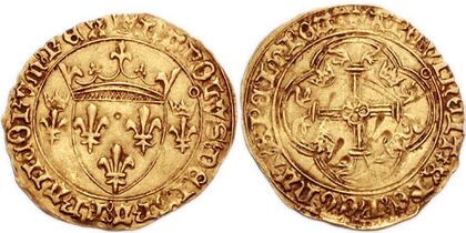 Золотой Экю с секретной полой точкой под 5-й буквой легенды, Карл VII