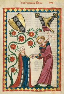 Платье и накидка со шлейфом. Иллюстрация из Манесского кодекса. Ок. 1300 г.