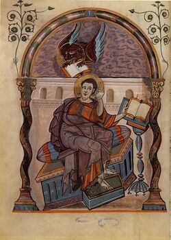 Евангелист Марк (миниатюра Codex Aureus, 778—820 годы)