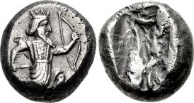 Изображение персидского царя на монете