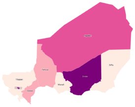 Подтверждённые случаи COVID-19 в Нигере по регионам, по состоянию на 3 октября 2020 года