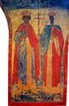 Святые Константин и Елена. Фреска, 1547—1551, роспись юго-восточного столпа