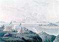 Устье реки Коппермайн в 1821 году (гравюра Эдварда Финдена по рисунку Джорджа Бака)