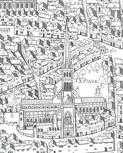 Старый Сен-Пол на карте «Копперплейт (англ. Copperplate map of London)» (гравюра на меди), 1550-е