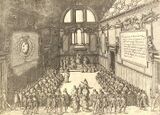 Коронация Козимо I Медичи как великого герцога Тосканы в Царском зале Ватикана. Гравюра 1570 г.