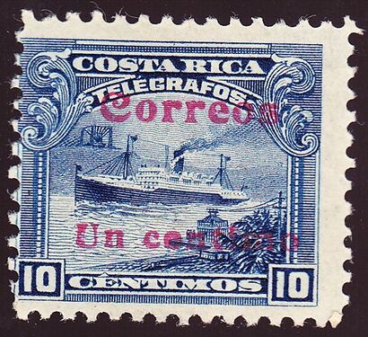 1911: надпечатка «Correos / Un centimo» («Почта / 1 сентимо») на телеграфной марке (1910, 10 сентимо)[^][^]