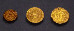 Photograph of three kingdom of Jerusalem coins from the British Museum