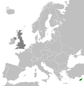 Кипр (зелёный) и Великобритания (серый) на карте.