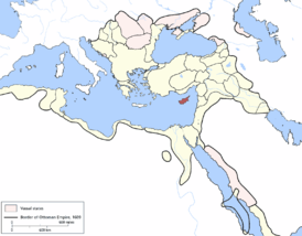 Кипр (красный) на карте Османской империи.